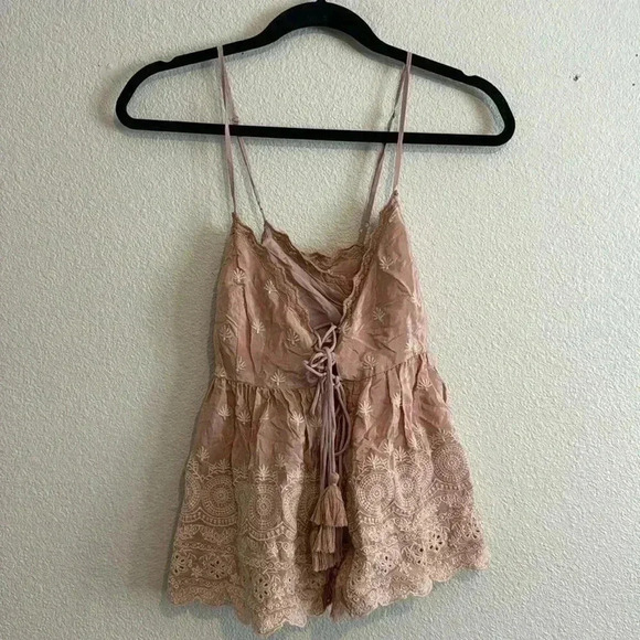 Free People Intimately Jenna Embroidered Camisole Sand Romantic Top - Picture 4 of 7